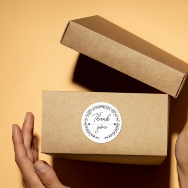 heart Leaf Wreath Thank You business parcel Classic Round Sticker (Creator Uploaded)