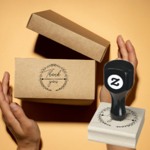 heart Leaf Wreath Thank You business parcel Rubber Stamp