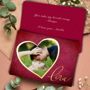 Heart Leather Print Love Valentine`s Day Photo  Foil Holiday Card