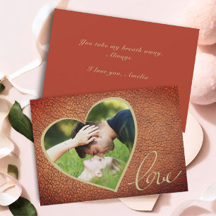 Heart Leather Print Love Valentine`s Day Photo Holiday Card