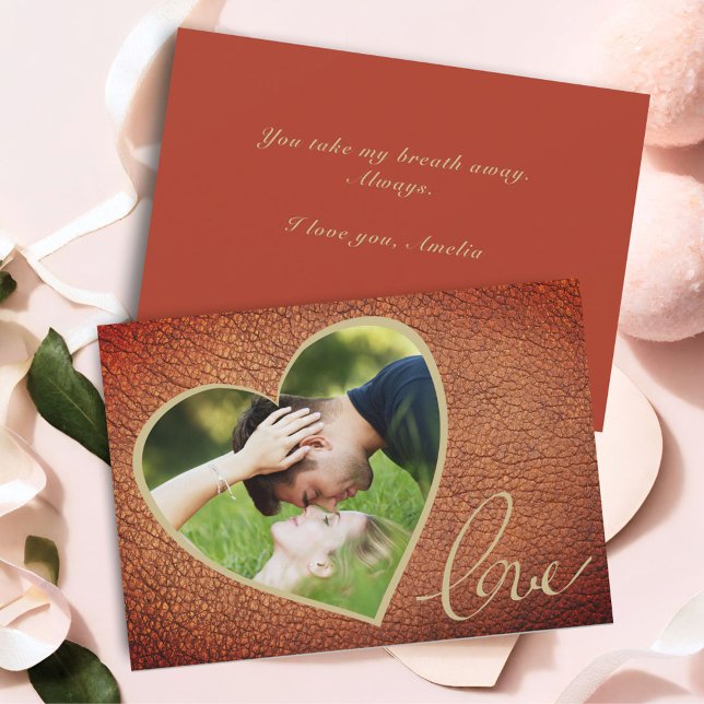 Heart Leather Print Love Valentine`s Day Photo Holiday Card (Creator Uploaded)