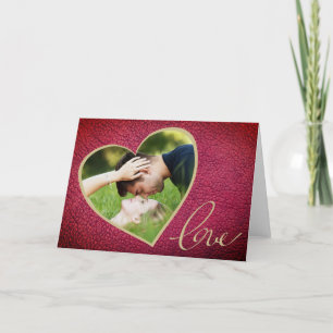 Heart Leather Print Love Valentine`s Day Photo Holiday Card