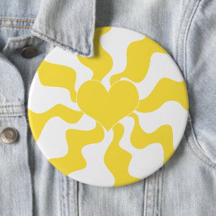 Heart - Lemon Yellow and White 6 Cm Round Badge