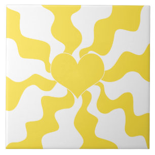 Heart - Lemon Yellow and White Ceramic Tile