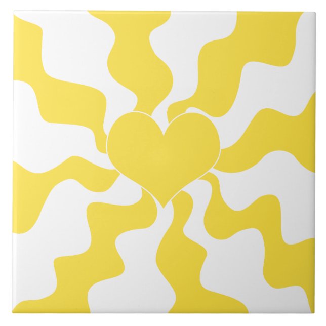 Heart - Lemon Yellow and White Ceramic Tile (Front)