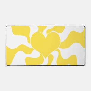 Heart - Lemon Yellow and White Desk Mat