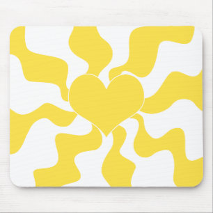 Heart - Lemon Yellow and White Mouse Pad