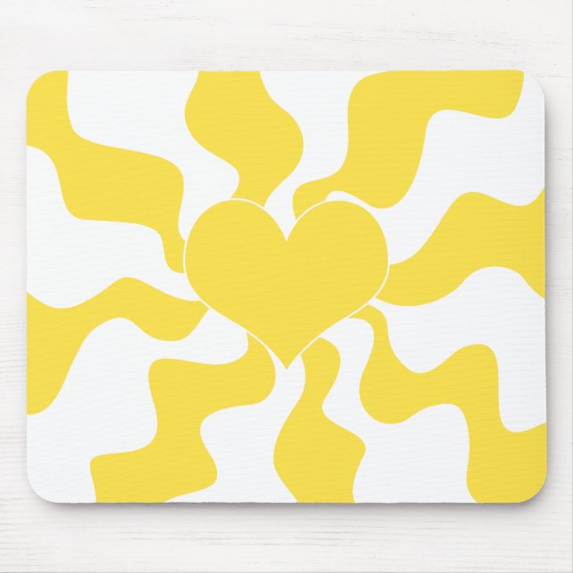 Heart - Lemon Yellow and White Mouse Pad (Front)