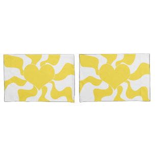 Heart - Lemon Yellow and White Pillowcase