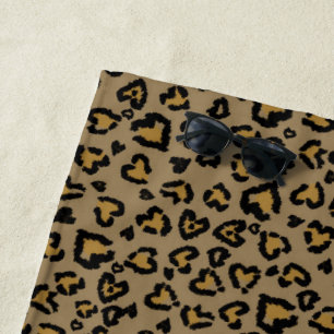 Heart Leopard Pattern in Natural Colours Beach Towel