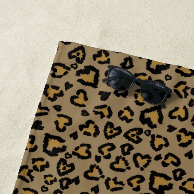 Heart Leopard Pattern in Natural Colours Beach Towel (In Situ)