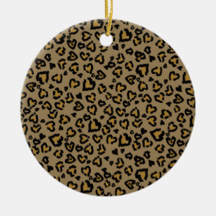 Heart Leopard Pattern in Natural Colours Ceramic Ornament