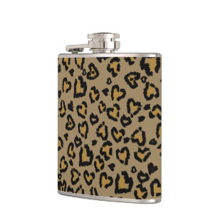 Heart Leopard Pattern in Natural Colours Hip Flask