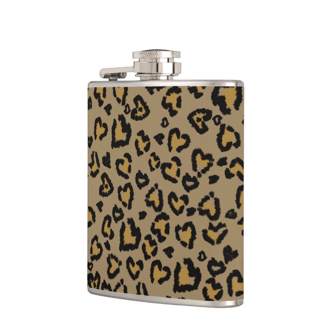Heart Leopard Pattern in Natural Colours Hip Flask (Left)