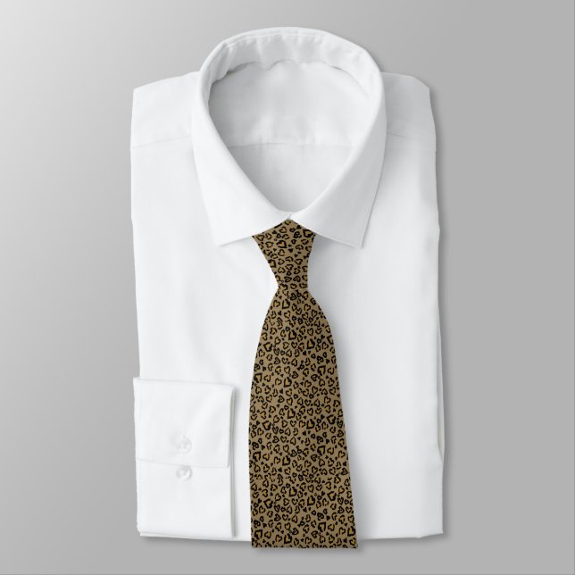 Heart Leopard Pattern in Natural Colours Tie (Tied)