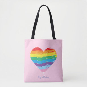 HEART LGBTQIA Rainbow Flag, Pride Pink Tote Bag