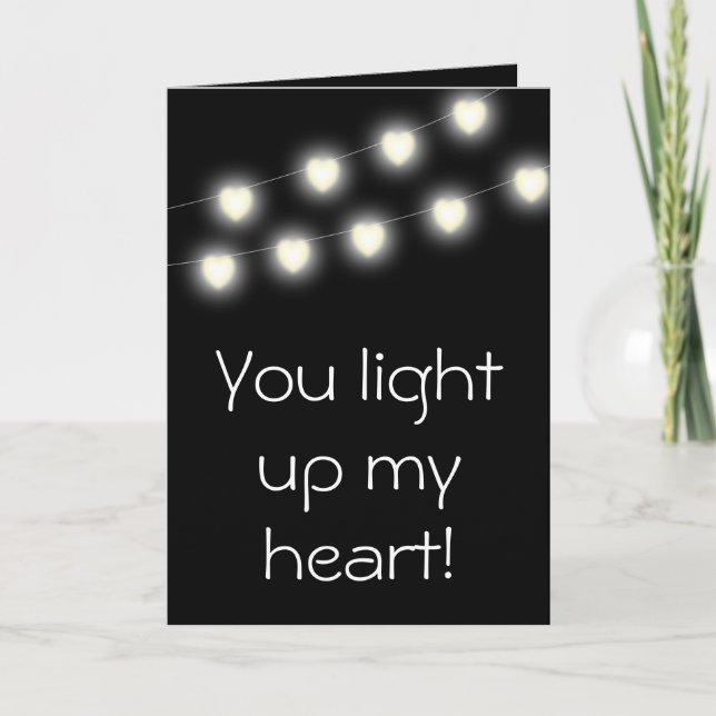 Heart lights on a string Happy Valentine's black Card (Front)