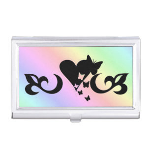 Heart Lily and Butterfly on Rainbow Business Card Holder