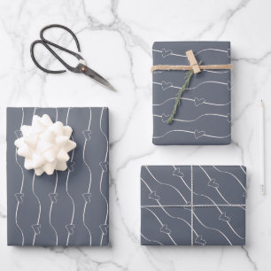 Heart Link, Creme on Fleet Grey Wedding Engagement Wrapping Paper Sheet