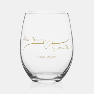 Heart Link Gold Wedding Anniversary Engagement Stemless Wine Glass