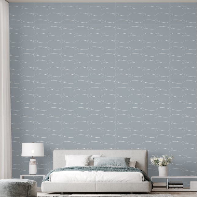 Heart Links, Light Grey on Neutral Toned Silver Wallpaper (Bedroom)