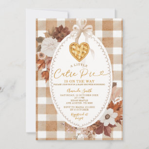 Heart Little Cutie Pie Brown Gingham Baby Shower Invitation