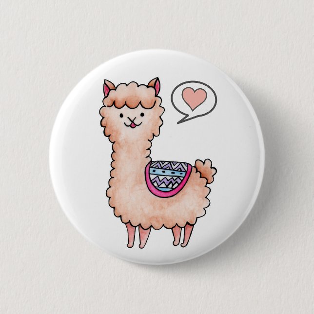 Heart Llama 6 Cm Round Badge (Front)