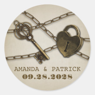 Heart Lock and Skeleton Key Wedding Favour Sticker