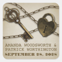 Heart Lock and Skeleton Key Wedding Favour Sticker