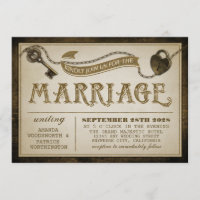 Heart Lock and Skeleton Key Wedding Invitations