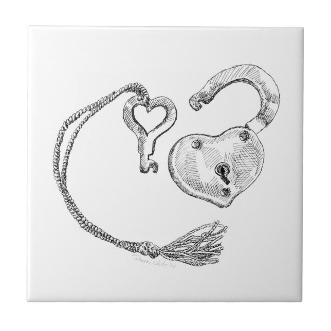 Heart Lock & Key Ceramic Tile (Front)