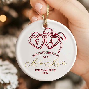 Heart Locket Christmas Wedding  Ceramic Ornament