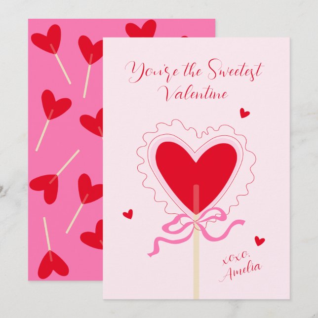 Heart Lollipop Bow XOXO Sweetest Valentine Love Holiday Card (Front/Back)