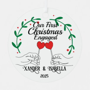 Heart Lollipops First Christmas Engaged Metal Tree Decoration