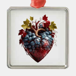 heart looking naturalwith grapes in square metal ornament