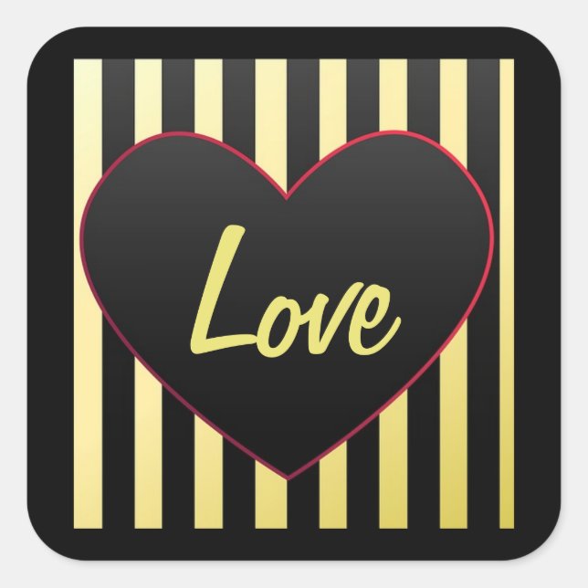 Heart "Love" and  Stripes Square Sticker (Front)