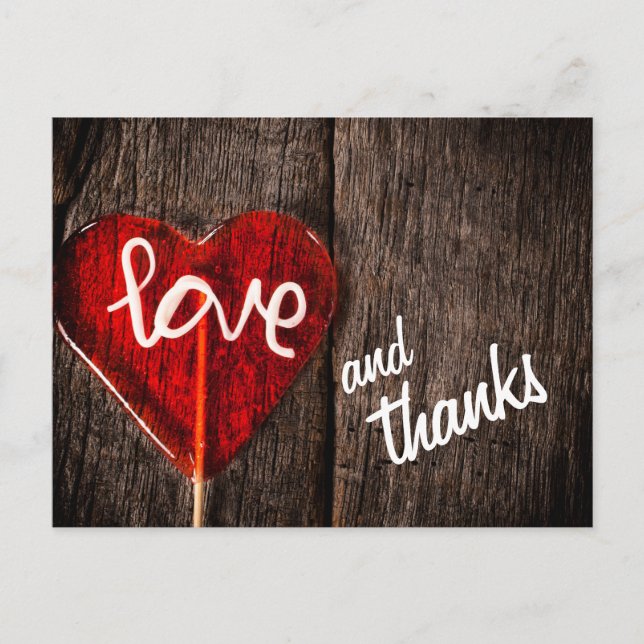 Heart Love and Thanks Rustic Barn Wood Thank You Postcard (Front)