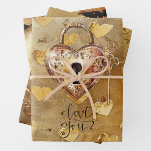 Heart Love  black and Gold themed Wrapping Paper Sheet