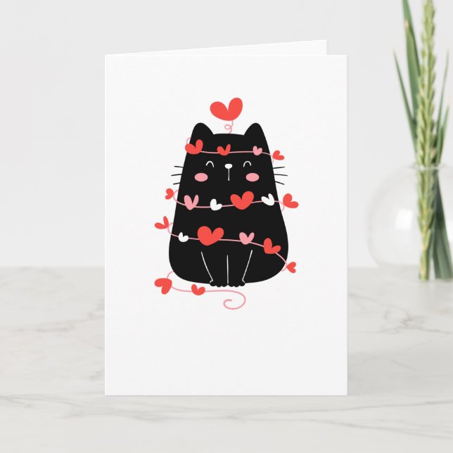 Heart Love Cat Valentine Day Cat Lovers Card (Front)