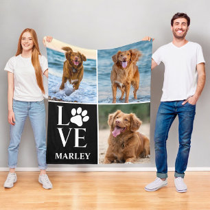 Heart Love Dog Lover Name Photo Collage Pet Fleece Blanket