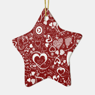 Heart Love Doodles Ceramic Tree Decoration