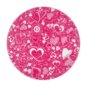 Heart Love Doodles Pink-White-Round Cutting Board