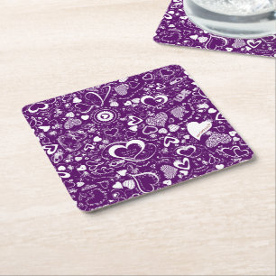 Heart Love Doodles Purple-Wht-Disposable Coasters