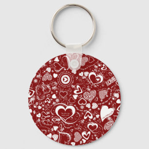 Heart Love Doodles Red Keychain