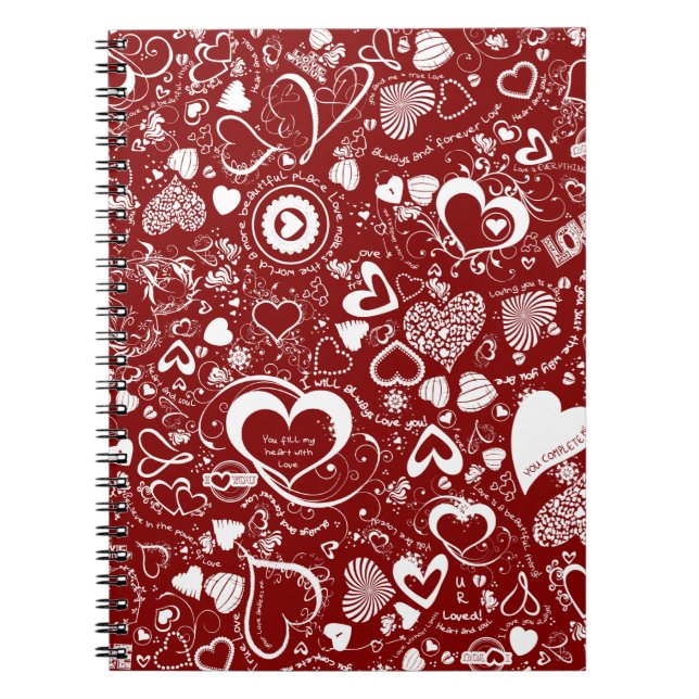 Heart Love Doodles Red Spiral Notebook (Front)