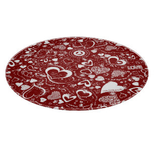 Heart Love Doodles Red-White-Round Cutting Board