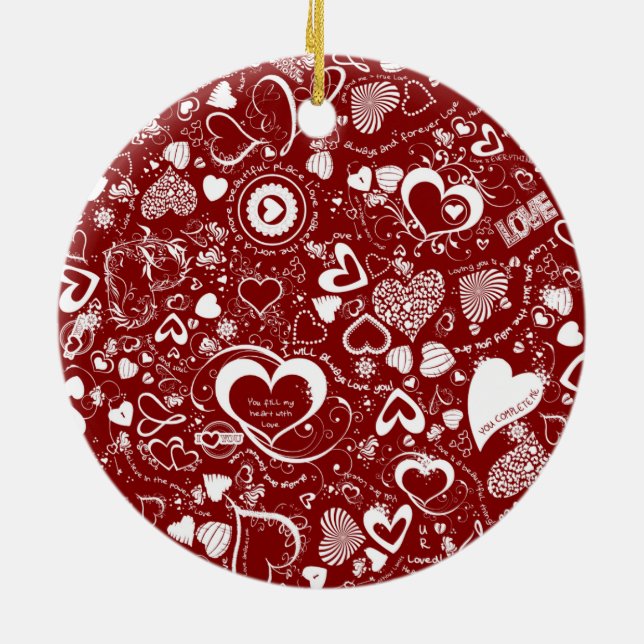 Heart Love Doodles Round Ornament (Back)