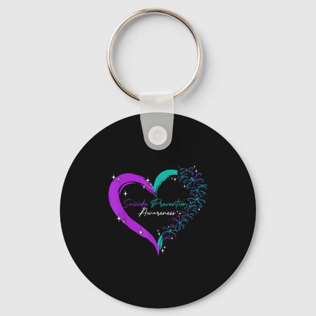 Heart Love Dragonfly Suicide Prevention Awareness  Key Ring (Front)