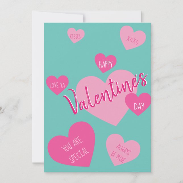 Heart Love Happy Valentine's Day Mint Pink Message Holiday Card (Front)