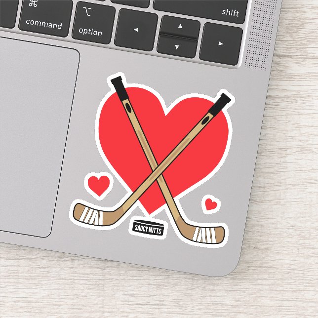 Heart Love Hockey Girls Hockey Sticks and Puck (Detail)